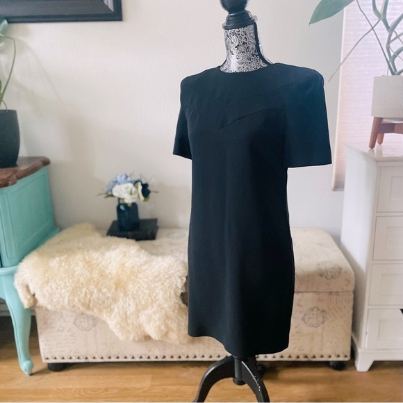 Saint Laurent Crewneck Short Sleeve Mini Shift Dress In Double Sablé - Picture 5 of 10